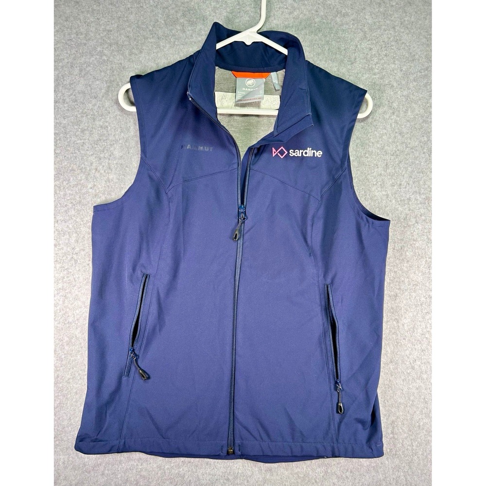 Mammut Men's Blue Full Zip Vest Size M Stand-Up Collar Embroidered Sardine AI